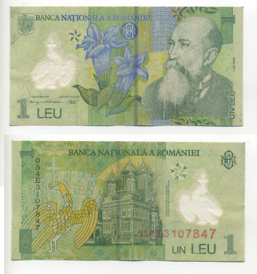 Румыния 1 лей 2005 (2005) Николае Йорга, Успенский собор Pick 117 а пластик 7217-18-1