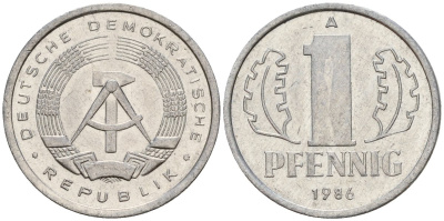 ГДР 1 пфенниг 1986 A KM 8.2 алюминий 192-467