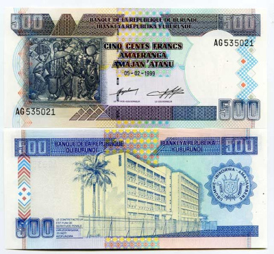 БУРУНДИ 500 ФРАНКОВ 1999 Pick 38b UNC (пресс) бумага 448-13-1