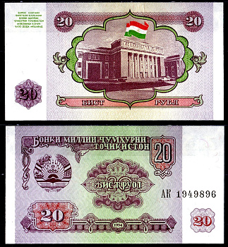 Таджикистан 20 рублей 1994 Pick 4a бумага UNC (пресс) 6278-65-2-2