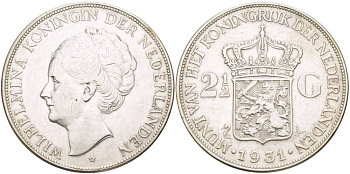 Нидерланды 2 1/2 гульдена 1931 Вильгельмина I (1890-1948) KM 165 серебро 00-00