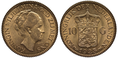 Нидерланды 10 гульденов 1925 Вильгельмина KM 162 золото UNC 00-808-05