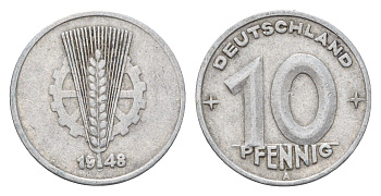 ГДР 10 пфеннигов 1948 A KM 3 алюминий 4685-1265