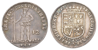Брауншвейг-Каленберг-Ганновер 12 мариенгрошей (1/3 талера) 1731 C, дикарь, Георг II (1727-1760), из коллекции Ричарда Б. Смита Smith 123, Welter 2559 серебро 1525-1015