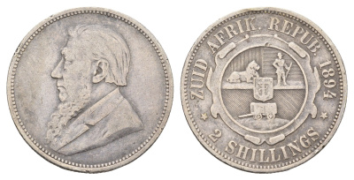 ЮАР 2 шиллинга 1894 ZAR, Трансвааль, Крюгер KM 6 серебро 4044-1541