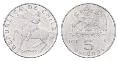 Чили 5 эскудо 1972 KM 199a алюминий 4654-726