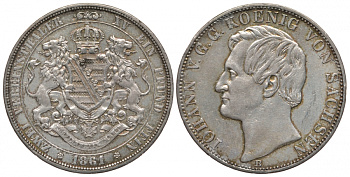 Саксония 2 талера 1861 Иоганн (король Саксонии) (1854-1873) КМ 1215, AKS 127 серебро 00-816-24