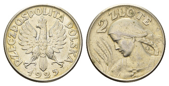 Польша 2 злотых 1925 без точки после даты Y 16 серебро 00-806-16