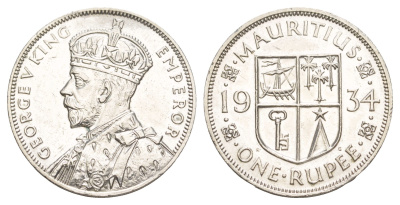 Маврикий 1 рупия 1934 Георг V (1910- 1936) KM 17 серебро aUNC 441-945