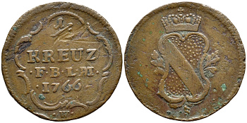 Баден 1/4 крейцера 1766 S-W, Август Георг (1761-1771) KM 112 медь 84-1551