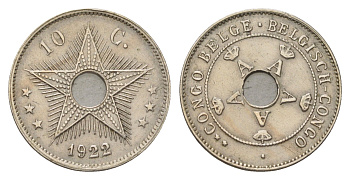 Бельгийское Конго 10 сантимов 1922 KM 18 медно-никель 4627-136