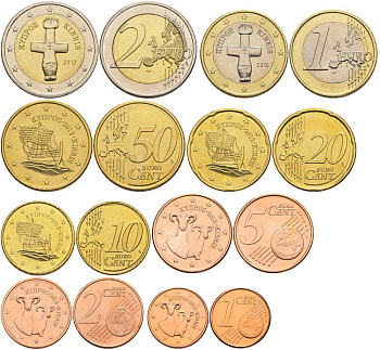 КИПР ЕВРОНАБОР ИЗ 8 МОНЕТ 2012 1, 2, 5, 10, 20, 50 ЕВРОЦЕНТОВ, 1 И 2 ЕВРО UNC 183-911