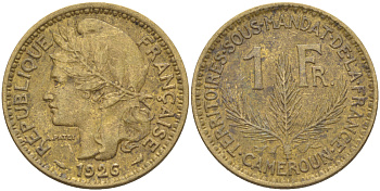 Французский Камерун 1 франк 1926 (а), монетный двор Париж KM 2 алюминиевая бронза 63-1232
