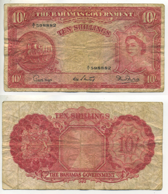Багамские острова 10 шиллингов 1953 Елизавета II (1953- ) Pick 14b бумага 000-00-00