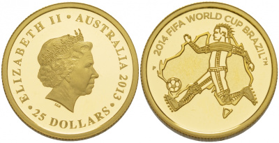 Австралия 25 долларов 2013 чемпионат мира по футболу 2014, Бразилия KM NEW золото PROOF 00-811-42