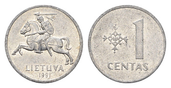 Литва 1 цент (сент) 1991 год-тип KM 85 алюминий 4689-1032