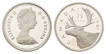 Канада 25 центов 1981 Елизавета II (1952-2022), олень KM 74 никель PROOF 441-335