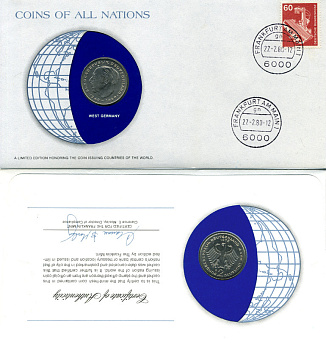 ФРГ 2 МАРКИ 1978 D, ТЕОДОР ХОЙС, конверт с маркой первого дня гашения, Coins of Nations KM А127 медно-никель плакированный никелем UNC 4294-21-3