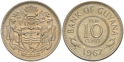 Гайана 10 центов 1967 KM 33 медно-никель 4154-139