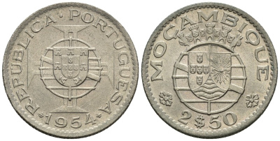 Мозамбик 2,5 эскудо 1954 KM 78 медно-никель 4147-665