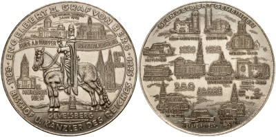 Германия медаль 1975 750 лет общине Св. Энгельберта, 164 гр. 70 мм, серебрение медно-никель UNC 5-4-5-23