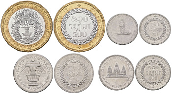 Камбоджа набор из 4 монет (50, 100, 200 и 500 риелей) 1994 KM 92, 93, 94 и 95 нержавеющая сталь и биметалл UNC N6-26