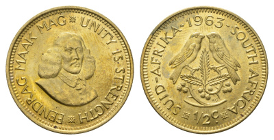 ЮАР 1/2 цента 1963 Ян ван Рибек KM 56 латунь UNC 4693-423