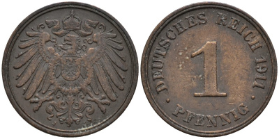 Германия 1 пфенниг 1911 J KM 10 медь 44-1239