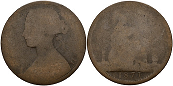 Великобритания 1 пенни 1871 Виктория (1837-1901) KM 749.2, Spink 3954 бронза 4149-1142