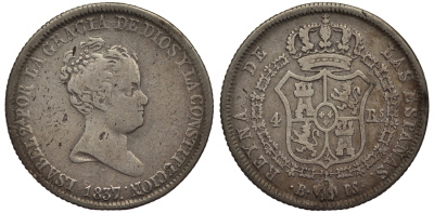 Испания 4 реала 1837 Изабелла II (1833-1868) KM 514 серебро 1521-211