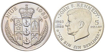 Ниуэ 5 долларов 1988 Джон Кеннеди KM 17 медно-никель BU 1087-9-62