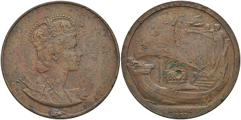 Великобритания медаль 1953 на коронацию Елизаветы II, 37,0 мм, 22,8 гр  бронза    1066-7-42