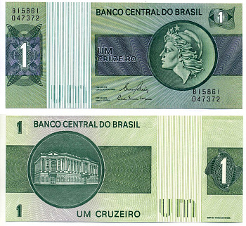 Бразилия 1 крузейро 1980 серия В 15861 Pick 191Ac бумага UNC (пресс) 7222-38-2-2