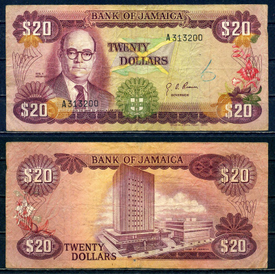 Ямайка 20 долларов L. 1960, ND (1976) Pick 63 бумага 6278-7-1-2