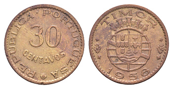 Португальский Тимор 30 сентаво 1958 год-тип KM 11 бронза 413-1334