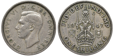 Великобритания 1 шиллинг 1947 Георг VI (1936-1952), Шотландский герб KM 864, Spink 4104 медно-никель 4122-531