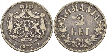 Румыния 2 лея 1872 b, Кароль I как принц (1866-1881) KM 8 серебро 111-744