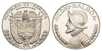 Панама 1/2 бальбоа (50 сентесимо) 1974 тираж 18.000 экземпляров KM 12b медь плакированная медно-никелем PROOF 1522-435