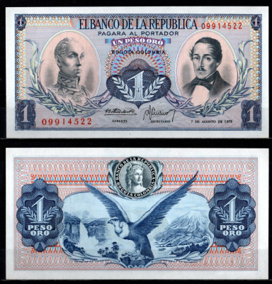 Колумбия 1 песо 1973 Pick 404 e бумага UNC (пресс) 7191-58-2-2