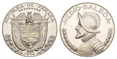 Панама 1/2 бальбоа (50 сентесимо) 1974 тираж 18.000 экземпляров KM 12b медь плакированная медно-никелем PROOF 1522-435