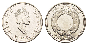 Канада 25 центов 2000 Миллениум - Семья KM 375 сталь плакированная никелем aUNC 4637-924
