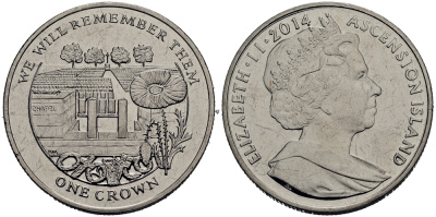 Остров Вознесения 1 крона 2014 в память героев первой мировой войны, кладбище KM NEW медно-никель UNC 4386-733