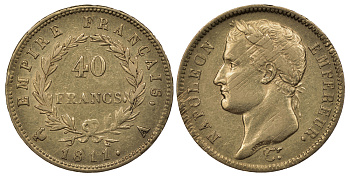 Франция 40 франков 1811 А, монетный двор Париж, Наполеон Бонопарт, гурт пополам перевернут на 180 градусов, редкий брак чекана KM 696.1 золото 10-011-51