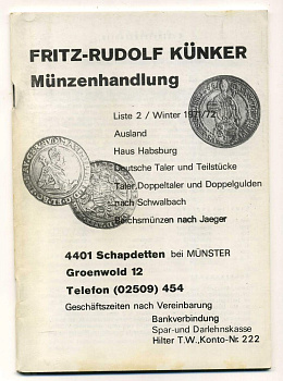 ФРИТЦ-РУДОЛЬФ КЮНКЕР КАТАЛОГ ФИКСИРОВАННЫХ ПРОДАЖ (LAGERKATALOG) 1971/1972 ЗИМА, № 2 00-01-01-02