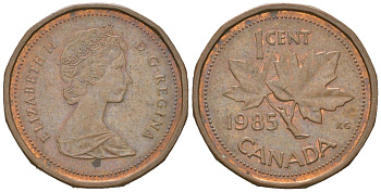 Канада 1 цент 1985 Елизавета II (1952-2022), кленовый лист KM 132 бронза 4617-918