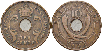 Британская Восточная Африка 10 центов 1925 Георг V (1910-1936) KM 19 бронза 109-1111