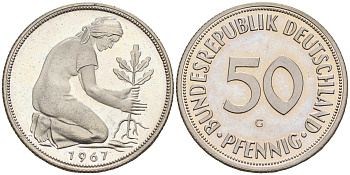 ФРГ 50 пфеннигов 1967 G J 384, KM 109.1 медно-никель  PROOF  1094-4-33