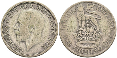 Великобритания 1 шиллинг 1928 Георг V (1910-1936) KM 833, Spink 4039 серебро 4584-522