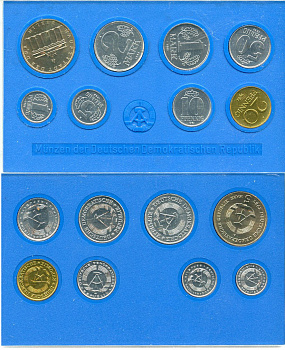 ГДР официальный набор из 8 монет включая 5 марок Бранденбургские ворота 1982 тираж 21000 экземпляров, твердый пластик KM MS4   UNC  8-2-04-09