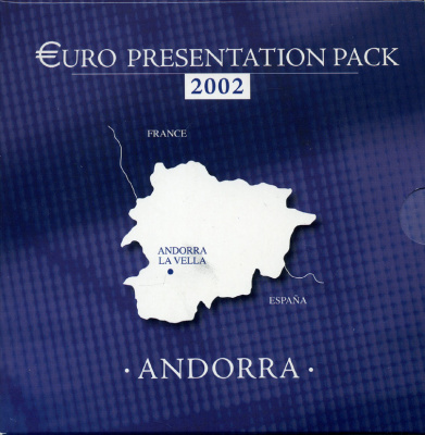 Испания, Франция, Андорра набор из 2 евронаборов по 8 монет и набора из 6 монет 2002 оригинальный, официальный набор, презентация Андорры в евро UNC 7-6-1-08